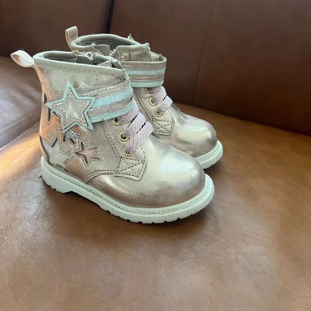 Wonder Nation Baby Toddler Girls Star Combat Boots Size 5 Pink Multicolor